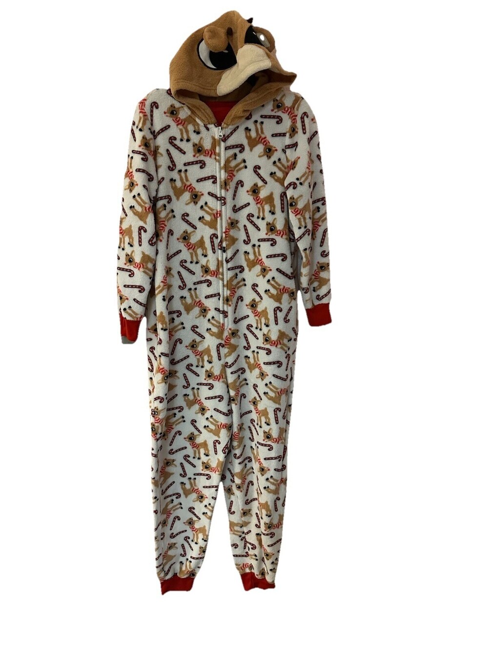Rudolph The Red Nose Reindeer Pajama Adult Medium (8-10)Hooded Candy Cane
